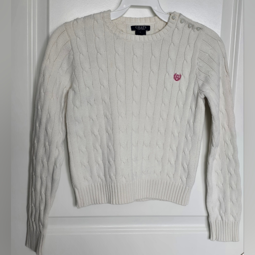 Chaps Girl''s‎ Ivory Cable Knit Sweater Size L